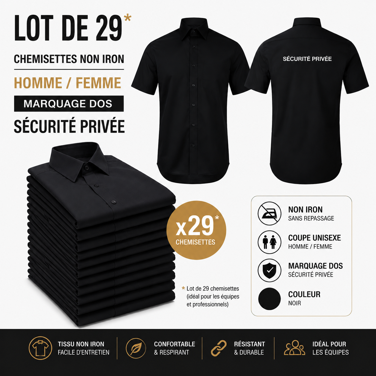 CHEMISETTES NON IRON SÉCURITÉ PRIVÉE – LOT DE 29